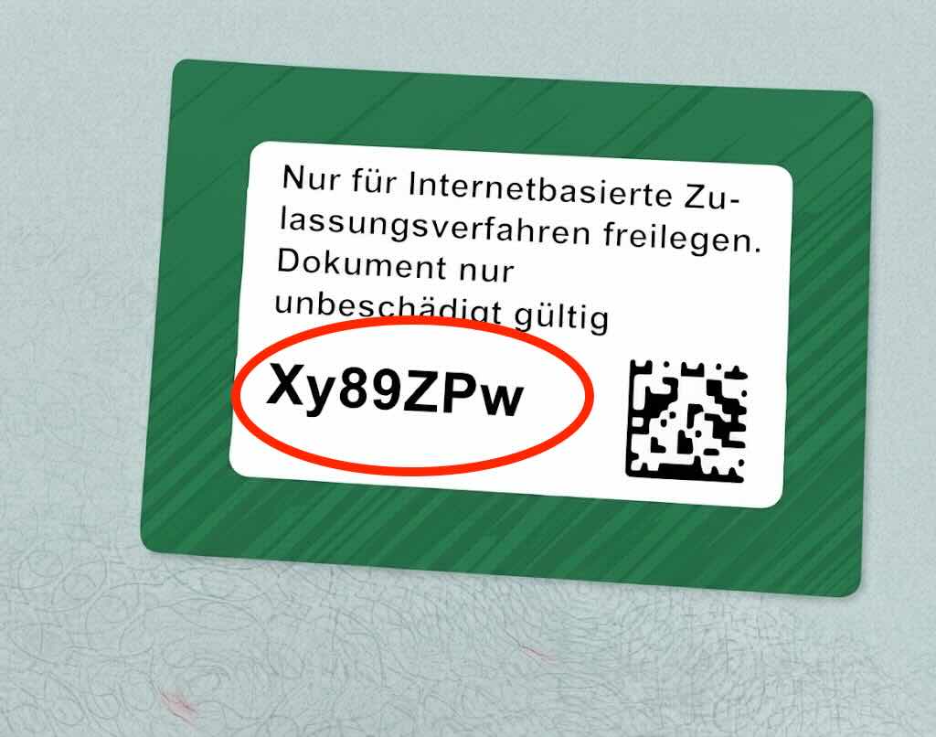 Freigerubbelter 7-stelliger Sicherheitscode auf dem Fahrzeugschein