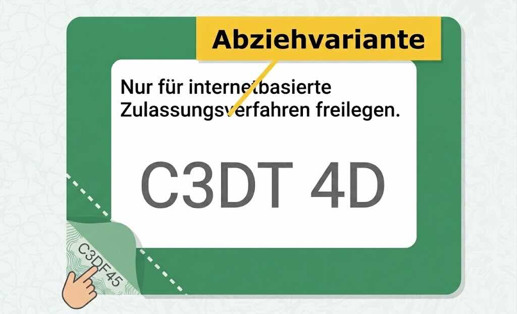 Fahrzeugschein mit abziehbarer Abdeckung über dem Sicherheitscode
